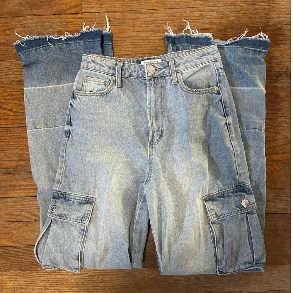 Juicy Couture Lunita Wide Leg Cargo Jeans Colorblock Blue Denim Size 28